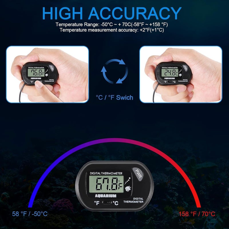 AEDIKO 8pcs Aquarium Thermometer LCD Digital Fish Tank Thermometer with Water-Resistant Sensor Probe and Suction Cup for Turtle Incubators Terrarium Water Thermometer - Image 4